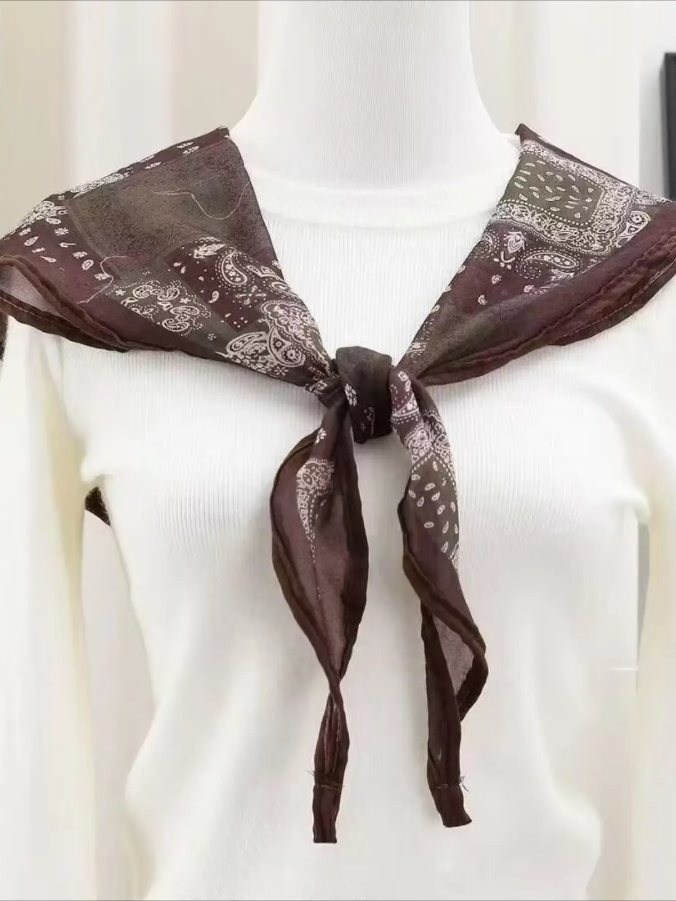 1Pc thin and narrow long small scarf simple stripe summer thin soft small silk scarf scarf shawl small cape
