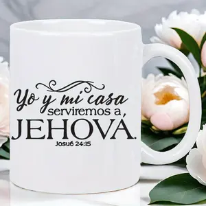 1pc, 11oz, Ceramic coffee mug, HIT OVA Mug Insulated Reusable Travel Mug with Inspirational Bible Verse & Spanish Script Design, HandWash Only, Perfect for Lovers, Men & Women, Everyday Mug |   Minimalist Mug Design