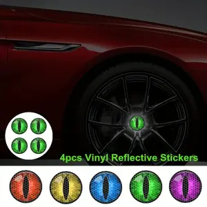 4PCS/1Sheet Reflective Monster Eyes Car Stickers, Waterproof Warning Night Safety Driving Vinyl Decals, for Auto Truck SUV Wheel Hubs Rims, Automotive Car Vehicle Accessories