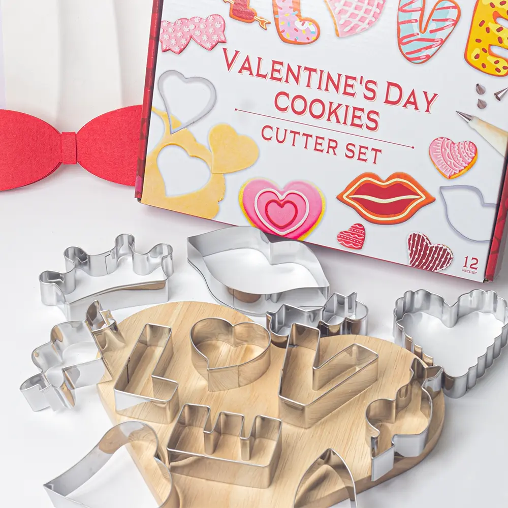 Valentine's Day Cookie Cutters Set, 12-Piece Food-Grade Stainless Steel Baking Molds with Arrow Heart for Valentine, Engagement, Wedding & Anniversary Baking Kitchen Gadgets & Accessories (GIFT BOX), Bakeware, Baking Tools