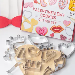 Valentine's Day Cookie Cutters Set, 12-Piece Food-Grade Stainless Steel Baking Molds with Arrow Heart for Valentine, Engagement, Wedding & Anniversary Baking Kitchen Gadgets & Accessories (GIFT BOX), Baking Tools