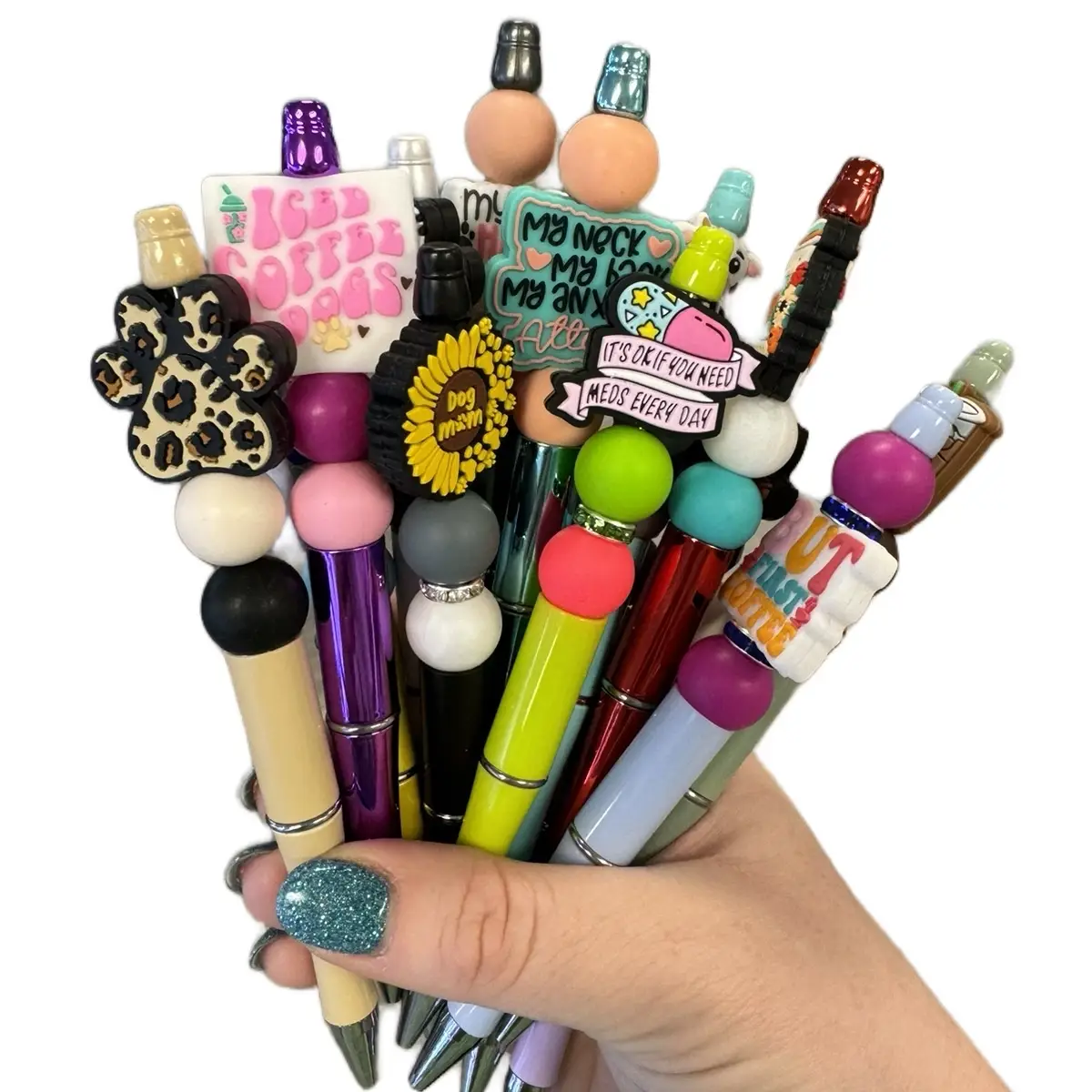 Ballpoint Mystery Pens black ink silicone beads