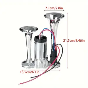 Metal Double Tube Electric Air Horn with Relay & Electric Pump 12V Super Loud Warning Horn Universal Fit for Cars SUV RV Trucks Motorcycles Off-Road Vehicles Ships and Modified Vehicles