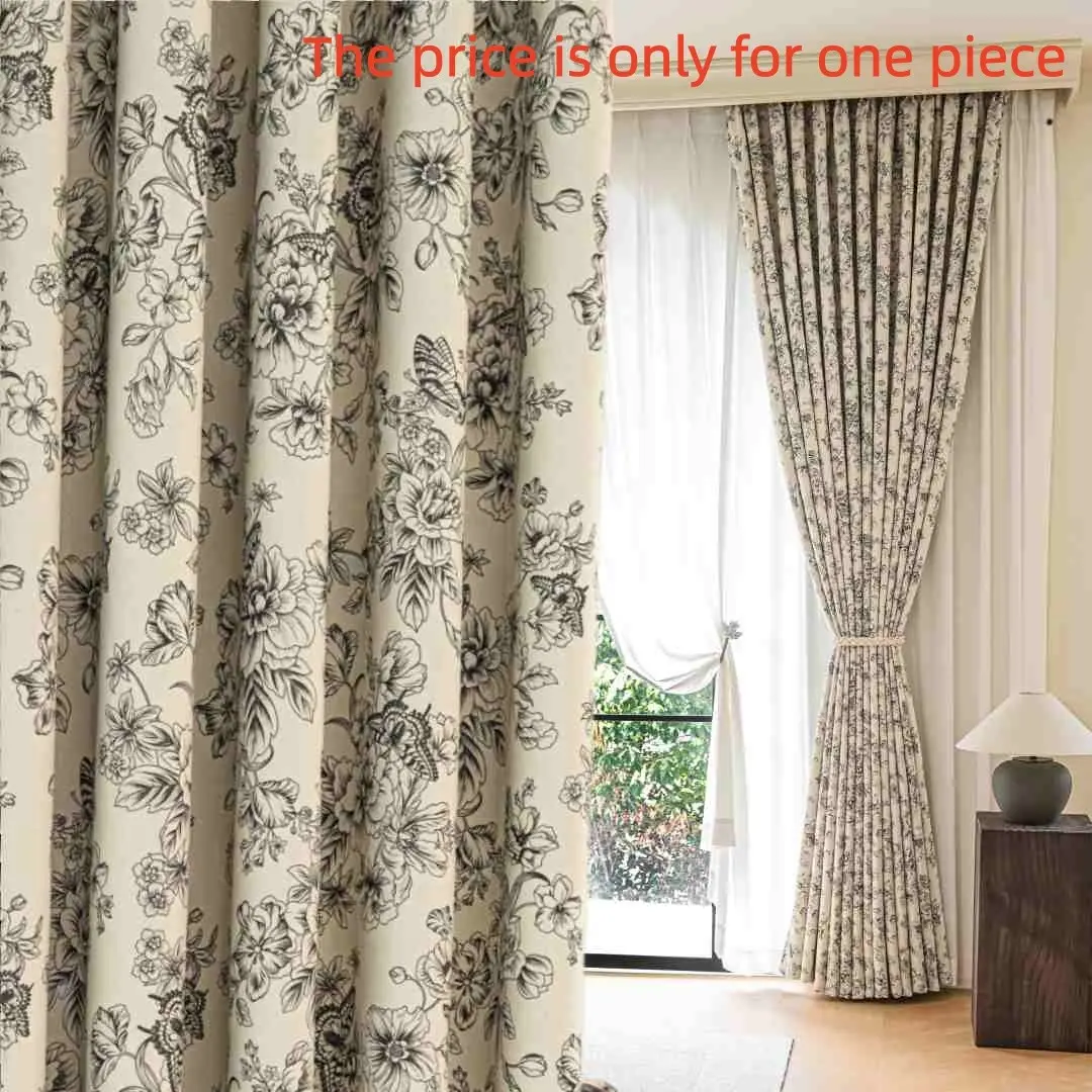 1pc Chinese Print Textured Thick Soft Curtain, Ink Fragrance Butterfly Pattern, Good Light Blocking and Insulation, Suitable for Bedroom Decor