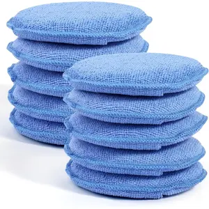 10 Pack Wax Applicator Pads, Microfiber Applicator Pad with Finger Pocket, Foam Wax Applicator Pad For Car Cleaning and Polishing (Blue)