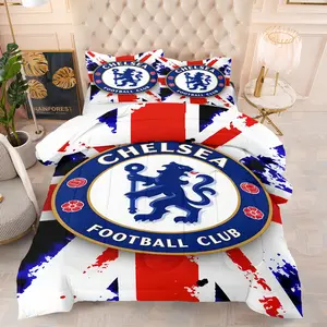 CHELSEA FOOTBALL CLUB Emblem Element Quilt Set,Including 1 Quilt and 1 or 2 Pillowcases without Pillows,Suitable as a Gift for Football Fans,Soft Bedroom Decoration for Children,Teenagers and Adults, Quilt Bedding Set
