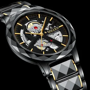 SOLLEN Men's Affordable Luxury Watch - Tungsten Steel Case & Band, business casual Skeleton Trendy Quartz, Premium Gift for Birthday (Boyfriend/Husband)/Valentine's Day/Father's Day/Wedding - 207