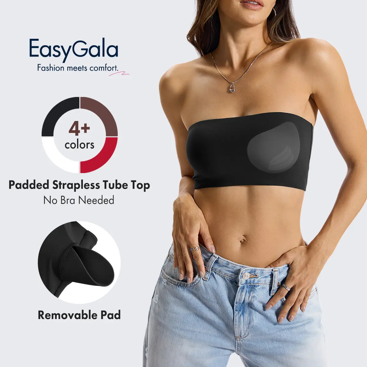 EasyGala Womens Padded Double Lined Tank Top Bandeau Strapless Tube Tops Crop Backless Shirts Sexy Going Out Tops 2026 #summervibes,#sohochic