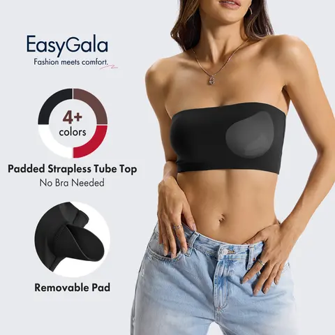 EasyGala Womens Padded Double Lined Tank Top Bandeau Strapless Tube Tops Crop Backless Shirts Sexy Going Out Tops 2026 #summervibes,#sohochic