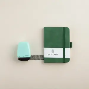 Identity Theft Roller Stamp & A7 Pocket Notebook Bundle, ABS Privacy Stamp with Mini Paper Notebooks, Portable Size with Pen Holder, Green, Blue, or Pink Colors
