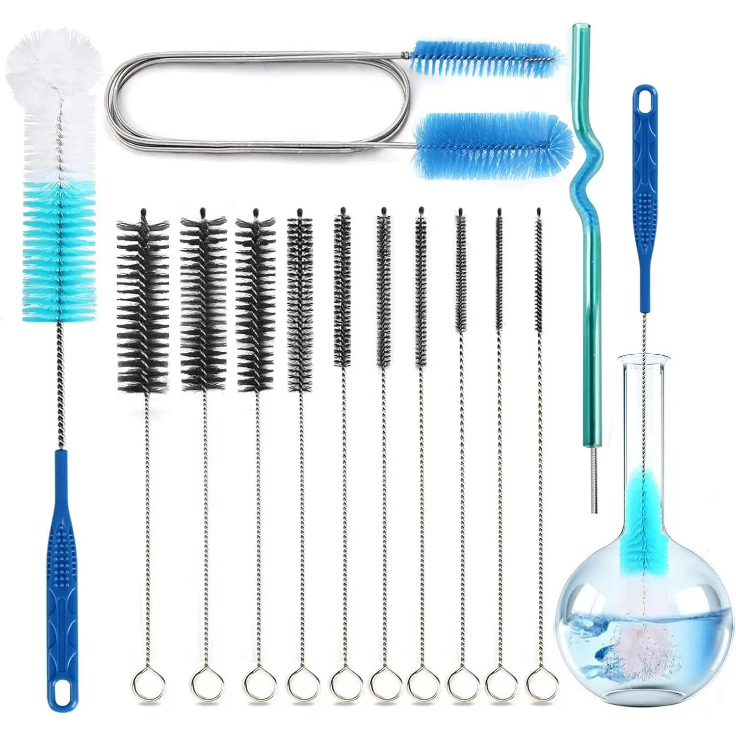 12 Pack Glass Tube Pipe Cleaner Set, 17 Inch Long Handle Nylon Brush for  Bottle, 8.2 Inch Various Diameter Tube Straw With Hook, 35 Inch Flexible Double Ended Hose Cleaner