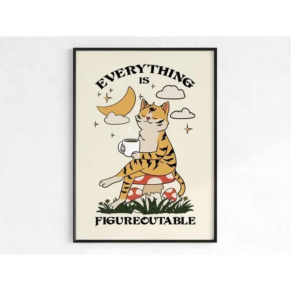 Figureoutable Cat Motivation Poster - Inspiring Mental Health & Coffee Quote, Perfect For Home Office Decor