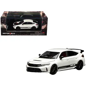 Honda Civic Type R (FL5) RHD (Right Hand Drive) "HKS" White with Black Stripes 1/64 Diecast Model Car by MotorHelix