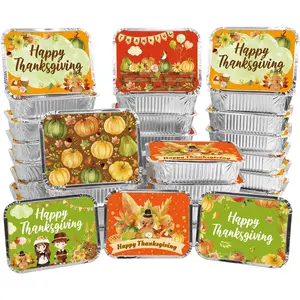 Worldbazaar Watercolor Thanksgiving Aluminum Food Container with Lids 36PCS Disposable Leftover to Go Containers Turkey Foil Pans Thanksgiving Party Supplies WorldBazaar