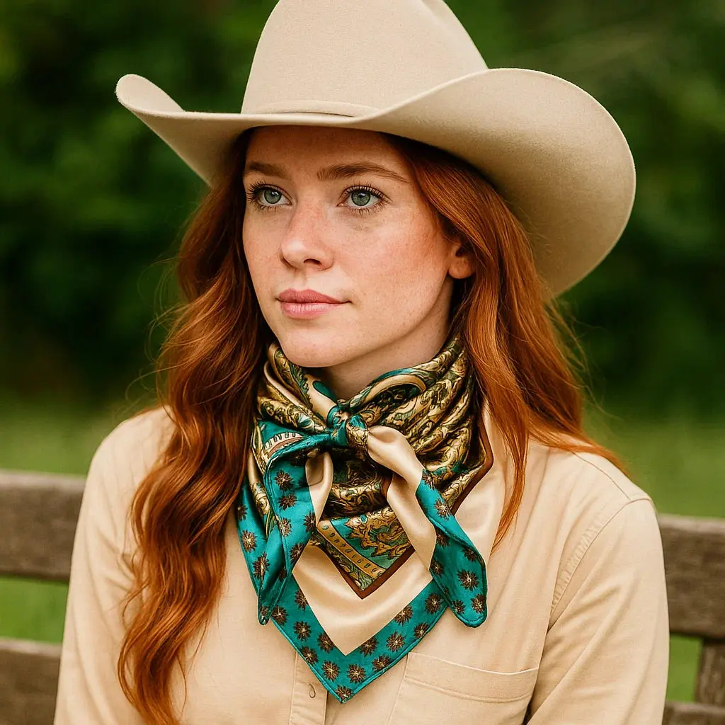 Teal and Cream Giant Paisley Wild Rag - Western Scarf