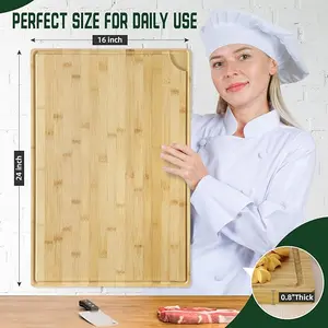 Extra Large  Bamboo Cutting Board 24 x16 Inch, Largest Wooden Butcher Block for Turkey Meat Vegetables BBQ Over the Sink Chopping Board with Handle and Juice Groove Thickness 0.8"
