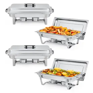 GAOMON 8QT Chafing Dishes for Buffet Set of 4,  Warmers Set with Lid & Foldable Frame, Rectangular Stainless Steel Chafer Food Warmer for Parties Wedding