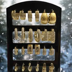 12 Sets of Huggie Earrings Mix Styles Gold Plated Fashion Jewelry for Women with Display Included
