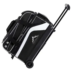 GoHimal Double Roller 2 Ball Bowling Bag with Separate Shoe Compartment for Bowling Shoes (Up To US Men Size 15) and Abundant multifunction Accessory Pocket, Upgraded fabric, Retractable Handle - Extends to 40"