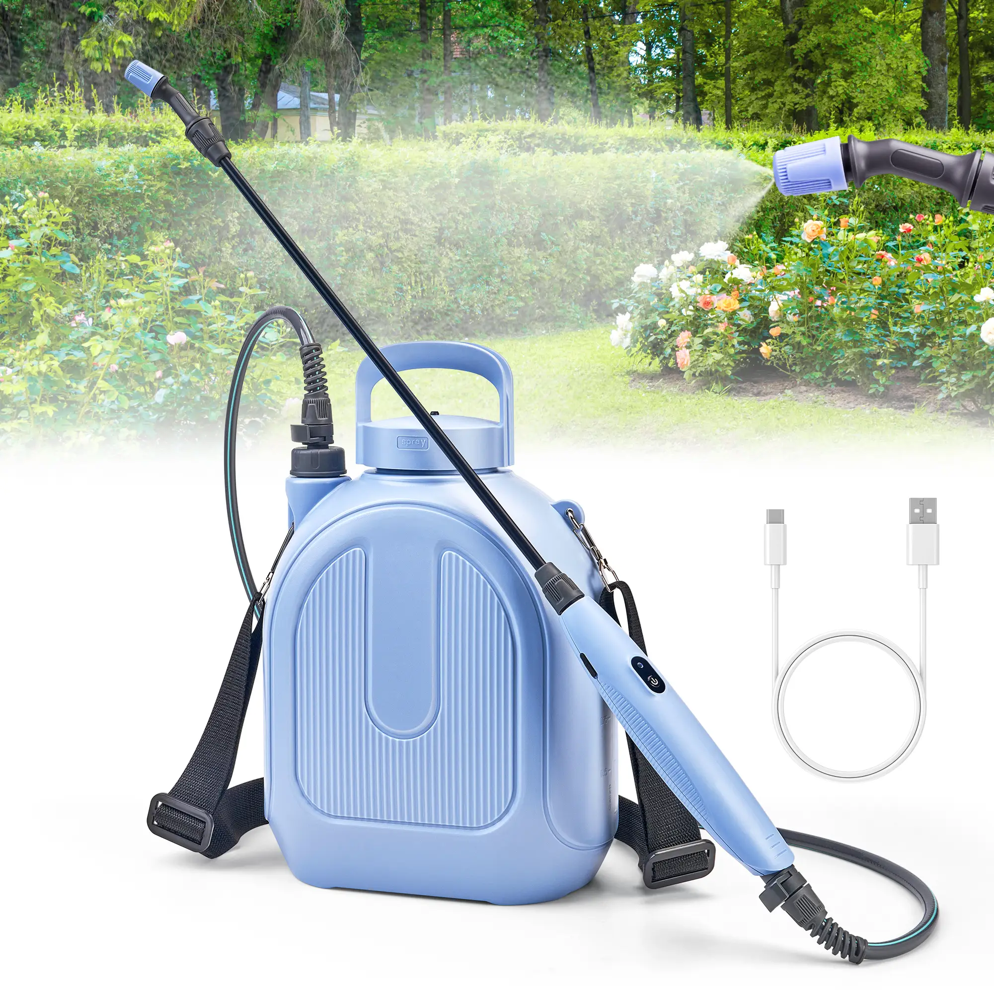 HIRALIY Battery Powered Sprayer 1.35Gallon, Electric Sprayer with Upgraded USB Rechargeable Handle, Adjustable Nozzle, Leak-Proof Wand & Adjustable Sh