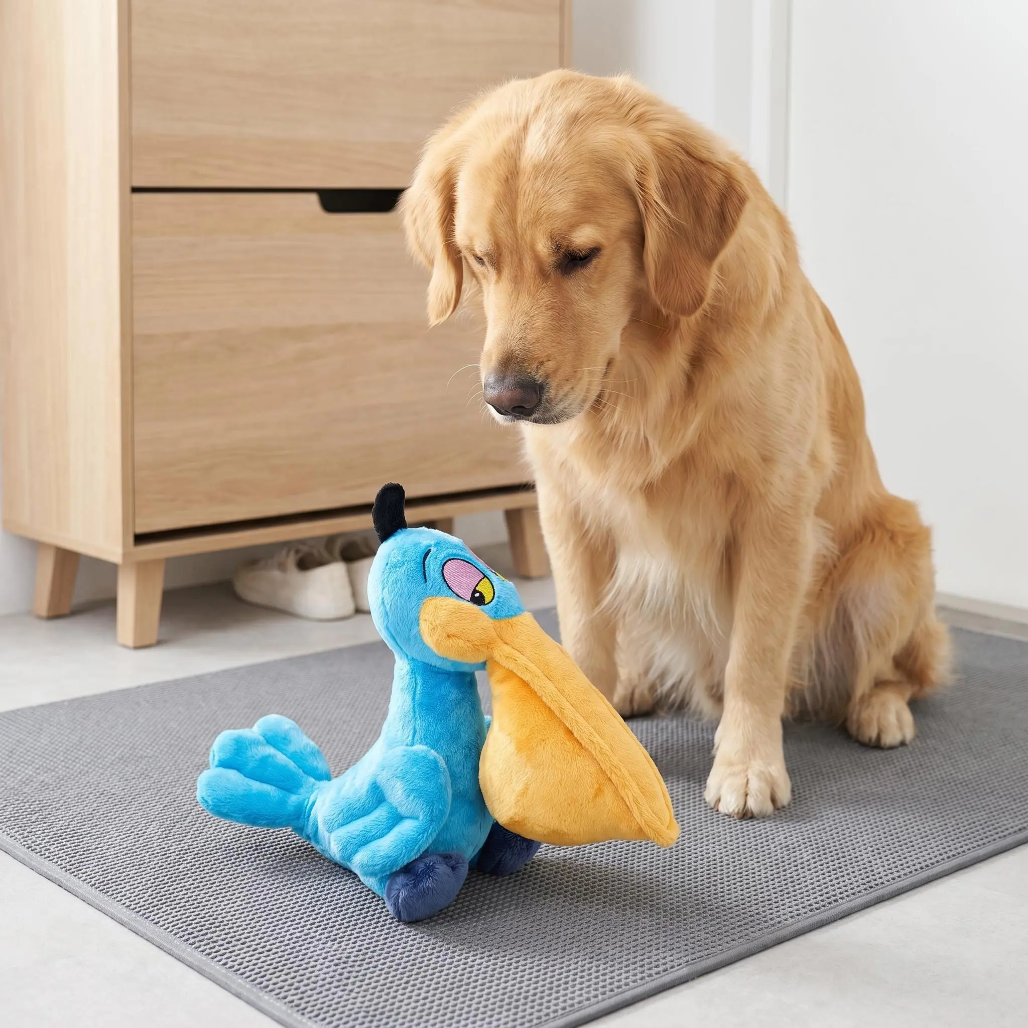 Indestructible Dog Chew Toy Blue Whalehead Stork Plush Squeaky Toy, Double Layer Thick Fabric Tear Proof Pet Bird Toy, Durable Squeaking Stuffed Toy for Aggressive Chewers Puppy Dogs