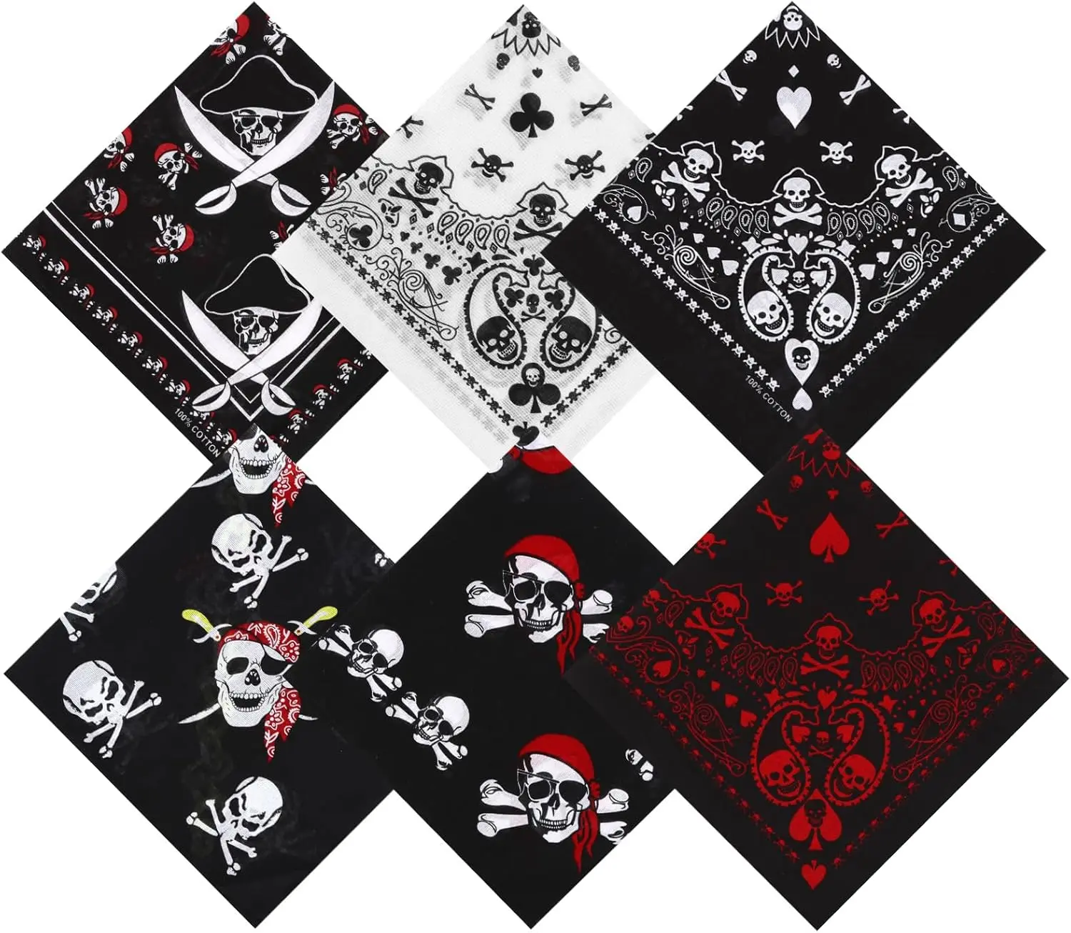 Bandanas for Women Men 6 Pack 22"x22" Cotton Bandana Red Black White Bandana for Cowgirl Outfits Western Accessories