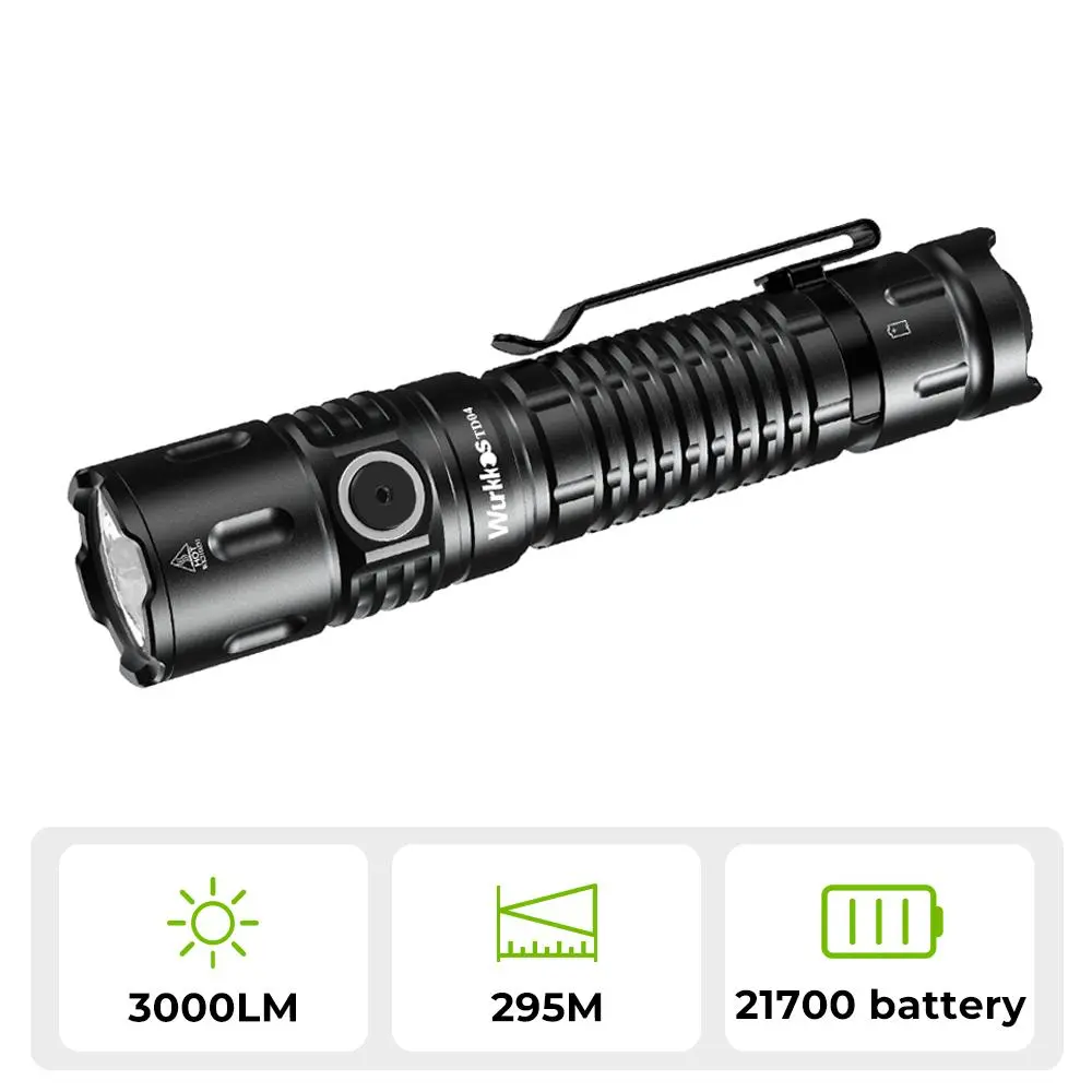 Wurkkos TD04 Flashlight - 21700 5000mAh Rechargeable Flash Light, 3000 Lumens XHP50D HI LED, USB Port, IP68 Waterproof EDC Torch with Tail Switch, Mineral Glass Lens, 295m Beam Distance, 295 Meters