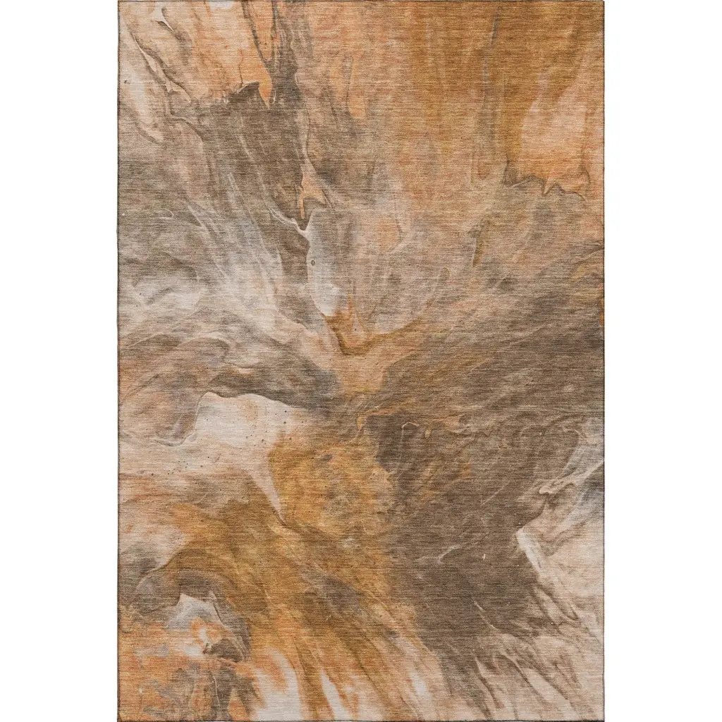 HomeRoots 653499 Colored Area Rugs - 9x12 ft. Chili Red, Ivory & Copper Abstract, Washable, Machine-Made Rectangle Rug with UV Protection