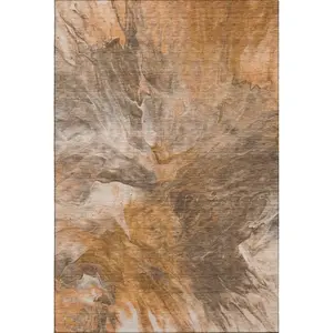 HomeRoots 653499 Colored Area Rugs - 9x12 ft. Chili Red, Ivory & Copper Abstract, Washable, Machine-Made Rectangle Rug with UV Protection