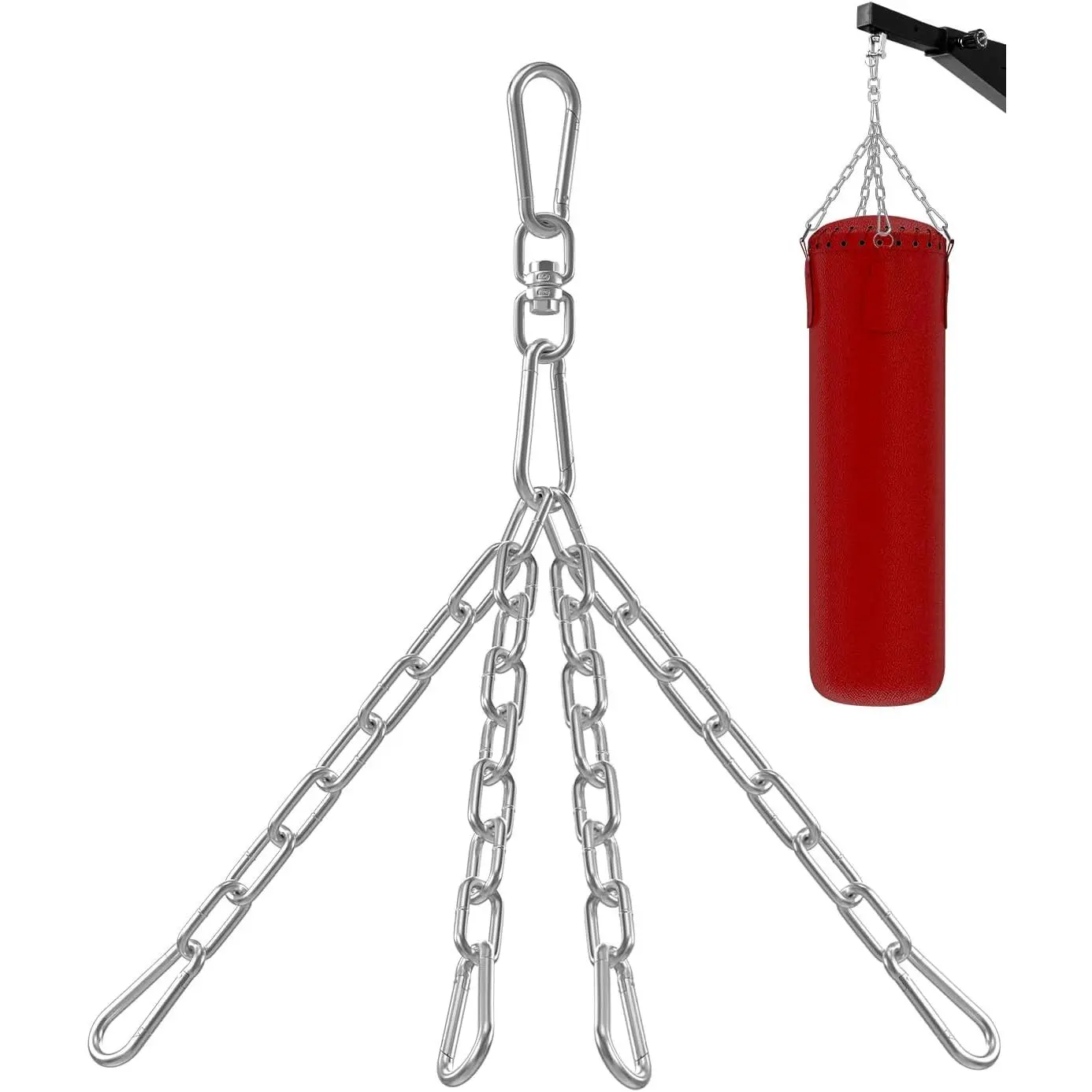 Punching Bag Hanger, Stainless Steel Swivel Chain with 4 Snap Hooks for Heavy Bag, Gym Swing, Trapeze, and Hammock