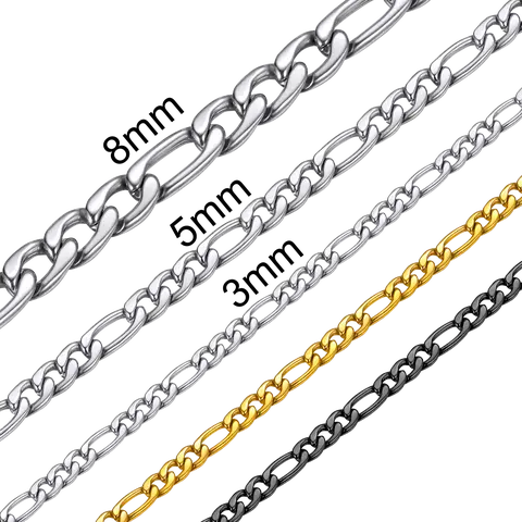 FaithHeart Stainless Steel Figaro Link Chain Necklace - Unisex, 3MM/5MM/9MM, Casual Style Necklaces, Daily Versatile Chain