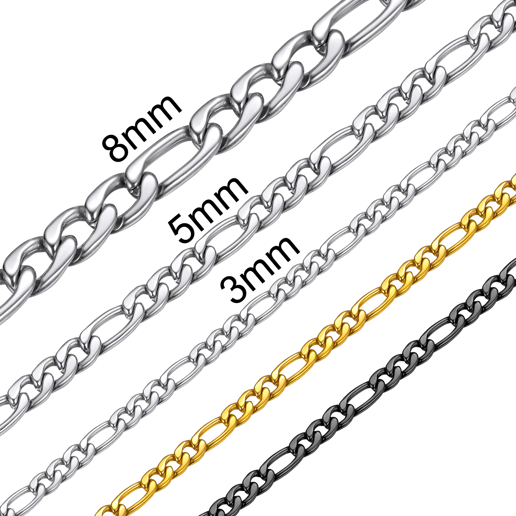 FaithHeart Figaro Chain Necklace Stainless Steel For Unisex 3MM 5MM 9MM