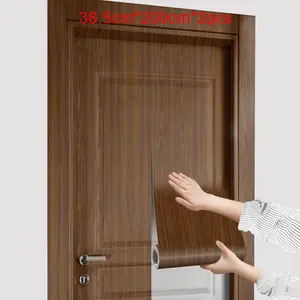 Wood Grain Pattern Door Sticker, 1 Count Waterproof Self-adhesive Wallpaper, Removable Wall Decoration for Home Living Room Bedroom Kitchen Office Door Decorations
