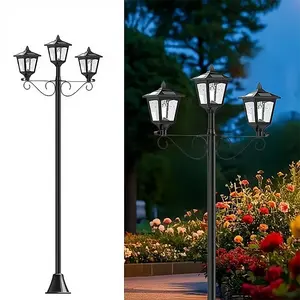 72" 3-Head Vintage Solar Lamp Post Lights Outdoor Street Garden Lawn Light with Triple-Head Illumination & Automatic Dusk Activation