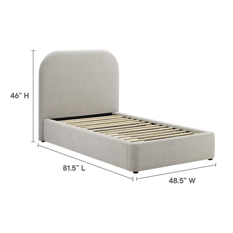 Modway Keynote Upholstered Fabric Curved Twin Platform Bed in Heathered Weave Light Gray