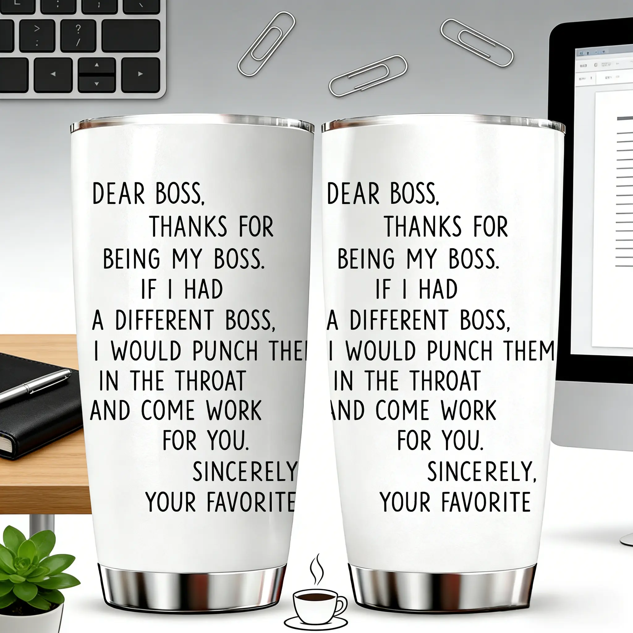 AuraCup 1pc 20oz Flask Traveler Tumbler with lid and straw, “Dear Boss Thanks For Being My Boss” sarcastic quote design, stainless steel hot cold insulated drinkware travel mug, Vacuum Insulated Cup, coffee tea set, Thank Gift, Valentine’s Day