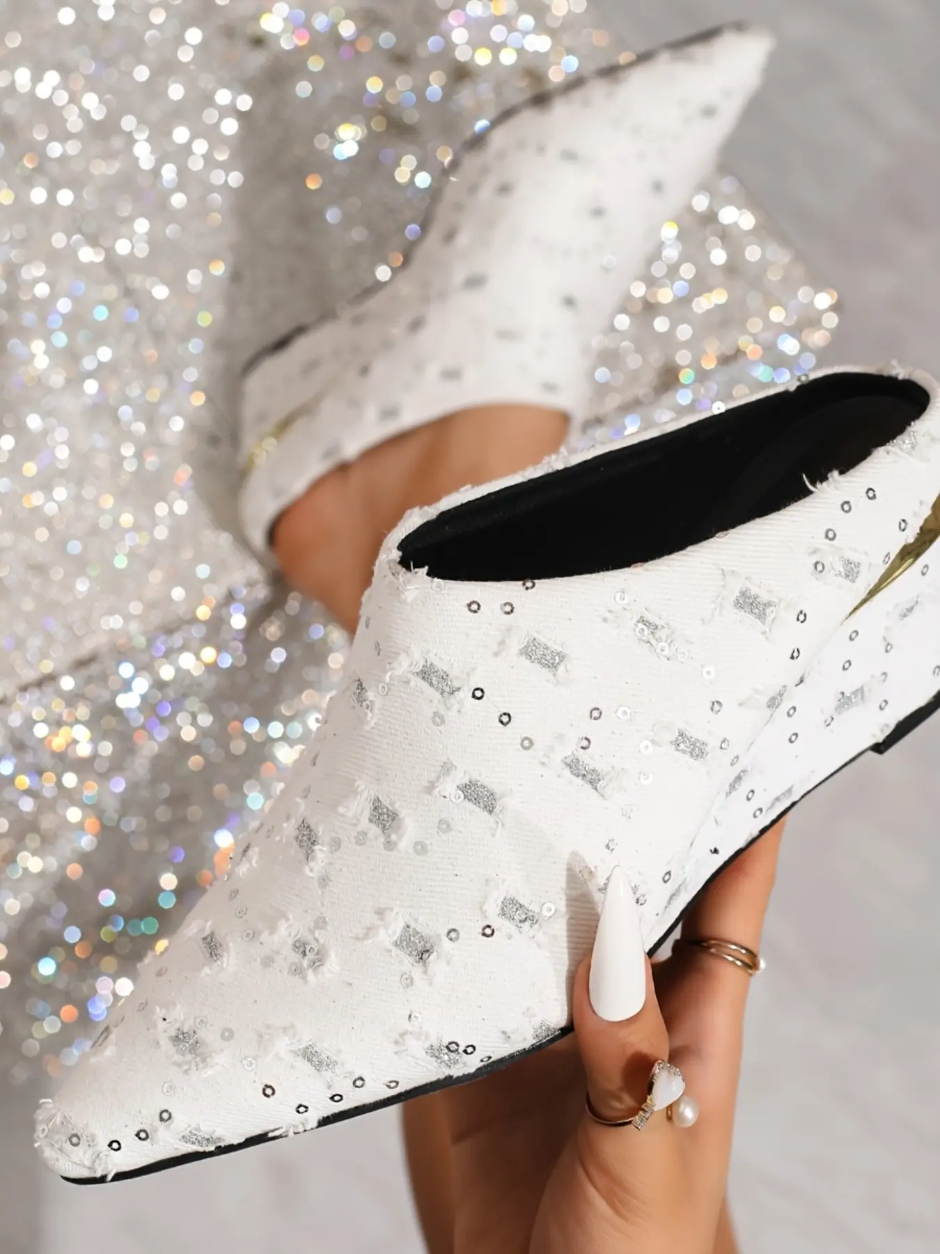 Elegant Classy Denim Wedge Sandals for Women, Casual High Heel Shoes, Comfortable Commuter Footwear, Pointed Toe Textile, Stylish, Pointed Toe Design