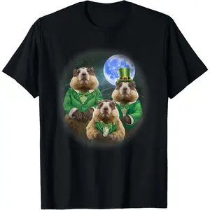 Funny Three Groundhog Moon 3 Groundhog Head St Patricks Day T-Shirt