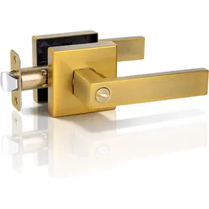 Interior  Door Handle with Lock, Door Lever for Bathroom and Bedroom, Antique Brass Reversible Keyless Turn Lock