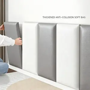 8pcs Soft Artificial Leather Bed Headboard Wallpaper, Thick 3D Soft DIY Wall Panel, Self-Adhesive, Protective Edge, Anti-Collision Decor