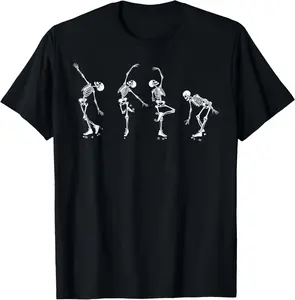 100%cotton Skeletons Dance on Roller Skates Skate Roller Derby T-Shirt