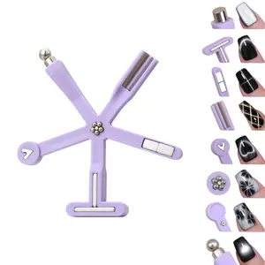 8 in 1 Cat Eye Magnet, Nail Magnets for Cat Eye Gel Polish, Cat Eye Tools for Nails with Steel Ball, Multifunctional Nail Magnet for Nail Salon Home DIY (8 in 1 Set - Purple)