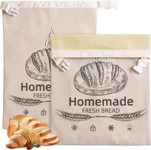 2 Pack Reusable Beeswax Bread Bags, Organic Linen Food Storage 17x12.6" for Sourdough, Freezer-Friendly Freshness Preservation