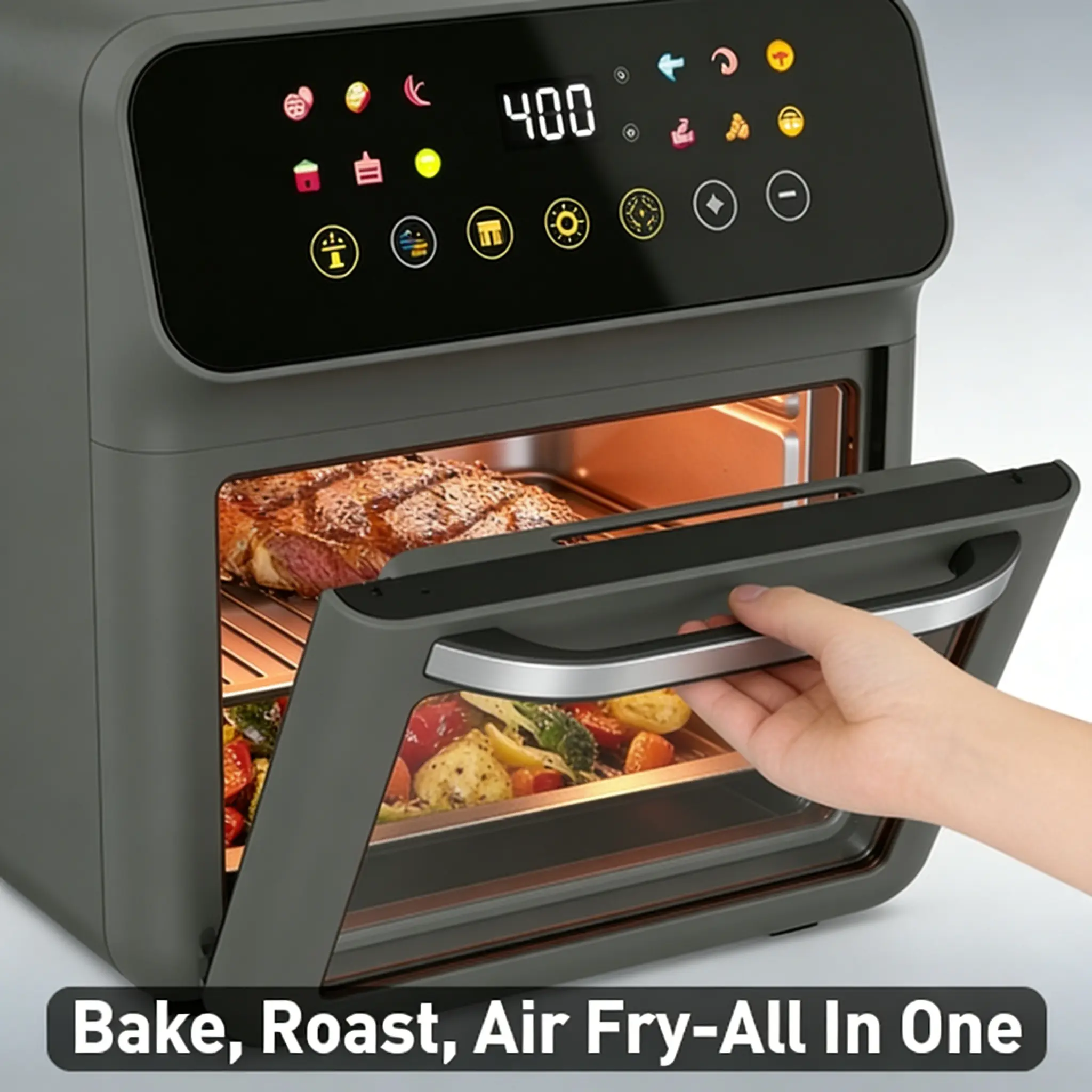 13L Electric Air Fryer Digital Convection Oven with LED Display 1350W Power 80-200℃ Temperature Control Bake Roast Air Fry All In One Non-Stick Liner Less Smoke Design for Healthy Cooking