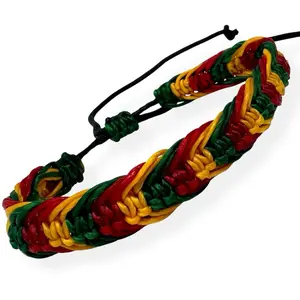 Handmade Rasta Braided Bracelet Anklet Adjustable Reggae Style Bangle with Red Green Yellow Cords for Unisex Comfortable Festival Wear Wrist Colorful