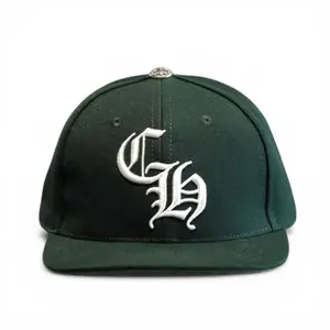 Chrome Hearts Embroidered CH Emblem Baseball Cap - Adjustable Snapback Hat with Logo Embroidery, Green and White Design, Embroidered Baseball Cap
