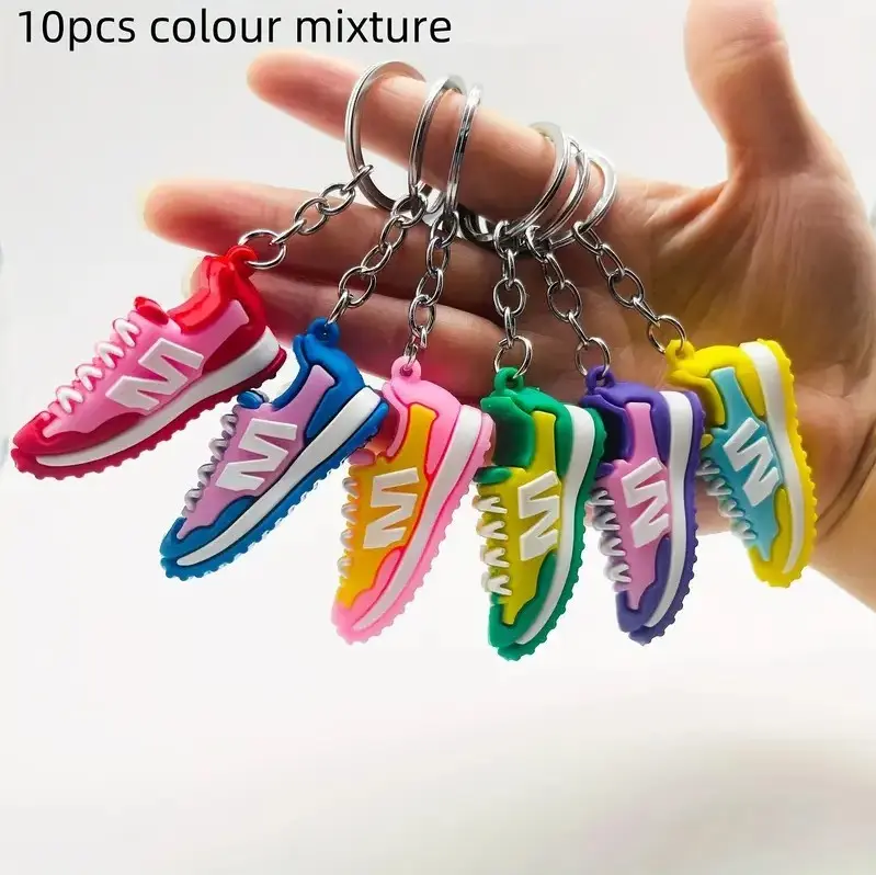 10Pcs Random Mixed Color Mini Sneaker Keychains - Fashion Key Rings, Bag Charms for Car Keys, Backpacks, Handbags - Ideal Gifts for Friends