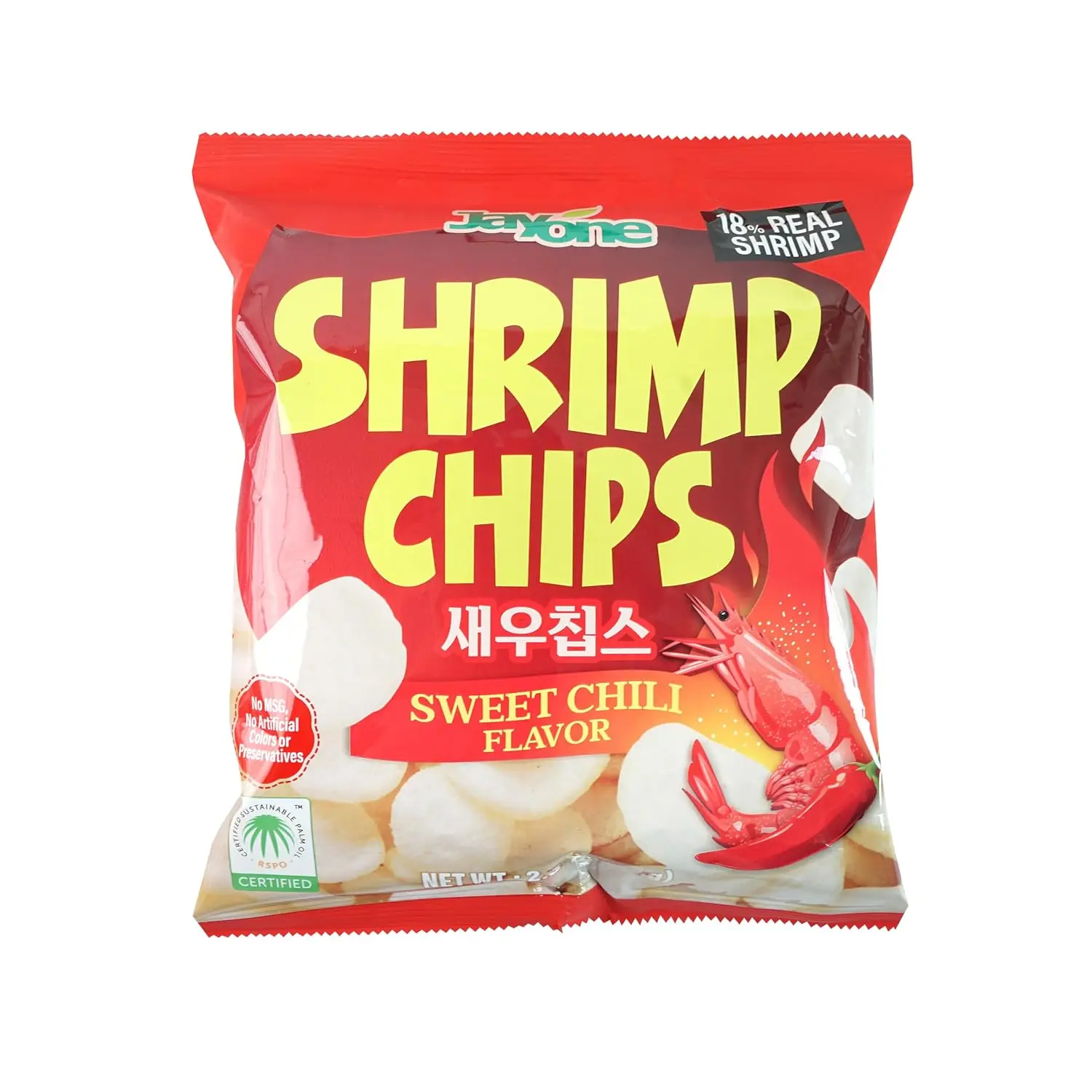 Jayone Shrimp Chips Sweet Chili Flavor 2.3 oz, 6 Pack, Crispy Shrimp Snack with Real Shrimp