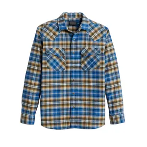 Pendleton Men's Wyatt Plaid Long-Sleeve Shirt - Menswear Checked Top, Blue Tan Bronze Classic Plaid Design, Long Sleeves, Front Pockets, Button-Front Closure, Casual Style