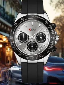 OFNS Quartz Watch, Waterproof Sport Three Eyes Six Hands Calendar, Men's Business Casual Night Light Fashion, Unisex Round Analog Face